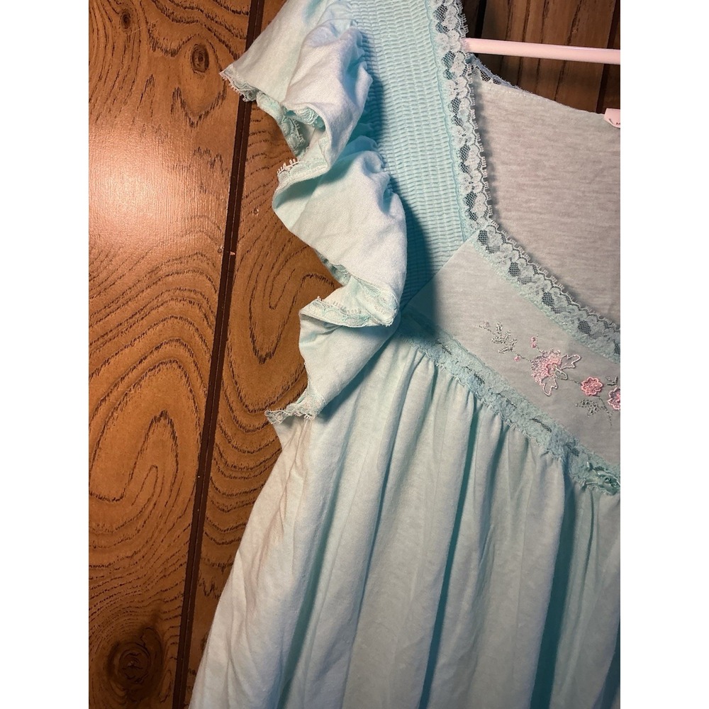 Vintage Vanity Fair Blue Pink Lace Trim Nightgown Size XL Made in USA 70s - Picture 5 of 11